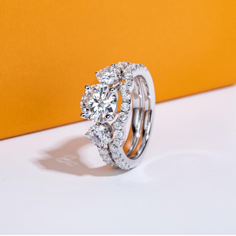 Past Future and Present wedding ring bridal set - Picture 3 of 8